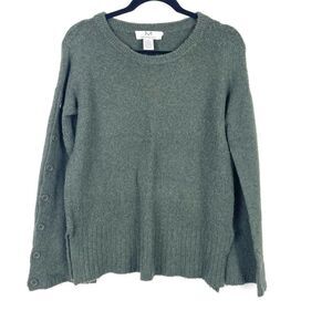 Magaschoni Green Wool Alpaca Blend Flared Button Sleeve Sweater Women's Medium